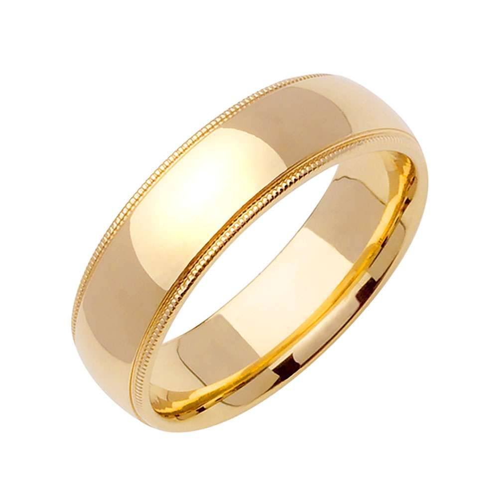 6mm Millgrain Plain Men's Wedding Band (14k Yellow Gold) - BeverlyDiamonds