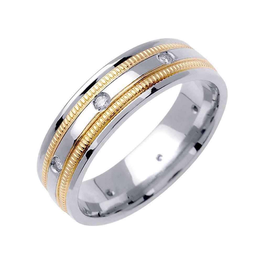 6mm Polished 2 Tone Milgrain Men's Diamond Wedding Band - BeverlyDiamonds