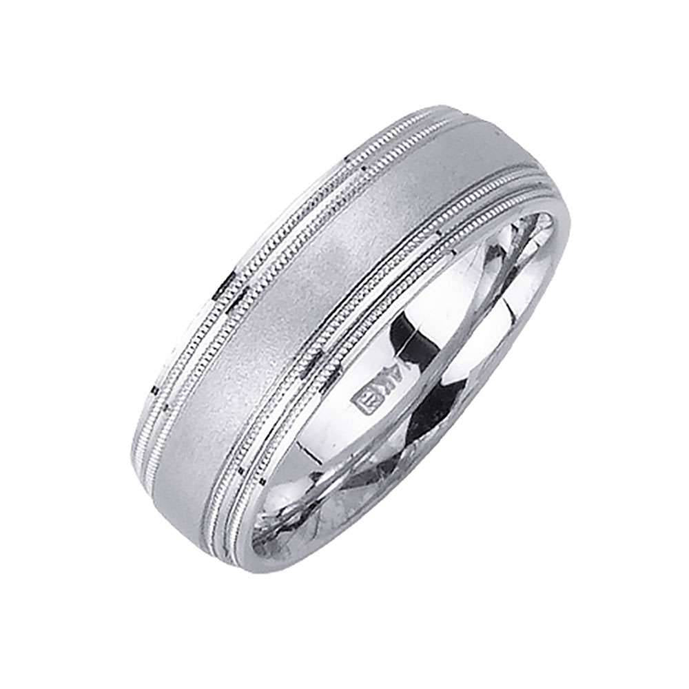 7mm 4 Row Milgrain Edge Brushed Center Fancy Men's Wedding Band - BeverlyDiamonds