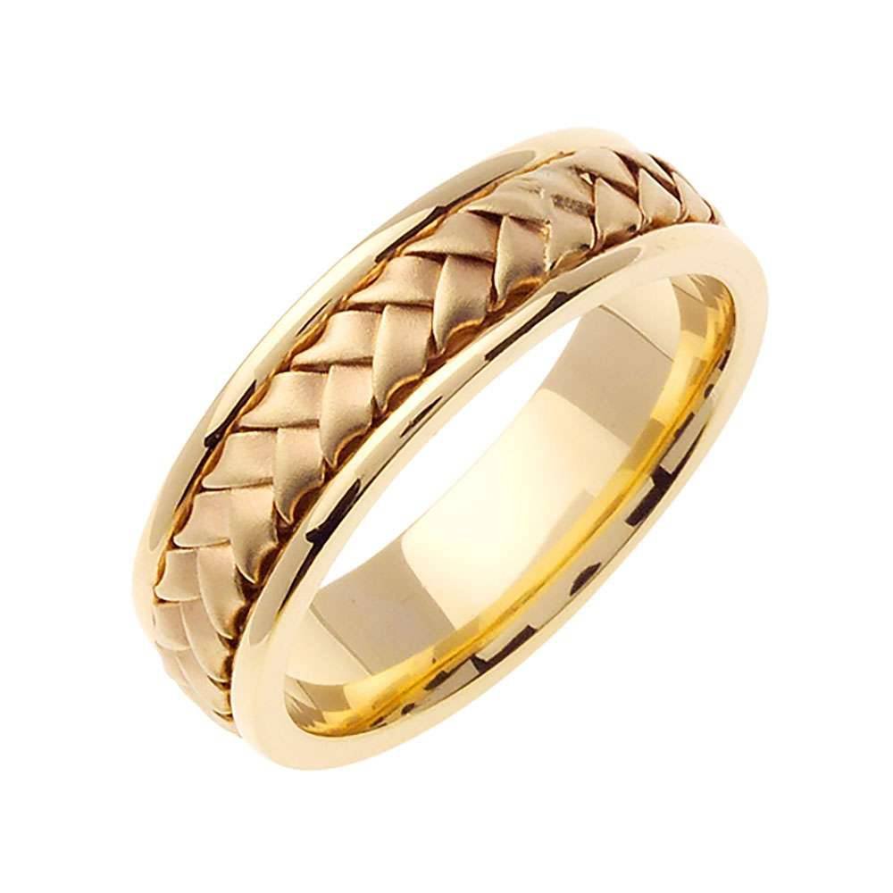 7mm Braided Center Handmade Men's Wedding Band 14K Yellow Gold - BeverlyDiamonds