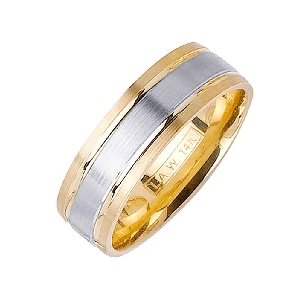 7mm Brushed Yellow Gold with White Center Flat Two Tone Men's Wedding Band - BeverlyDiamonds