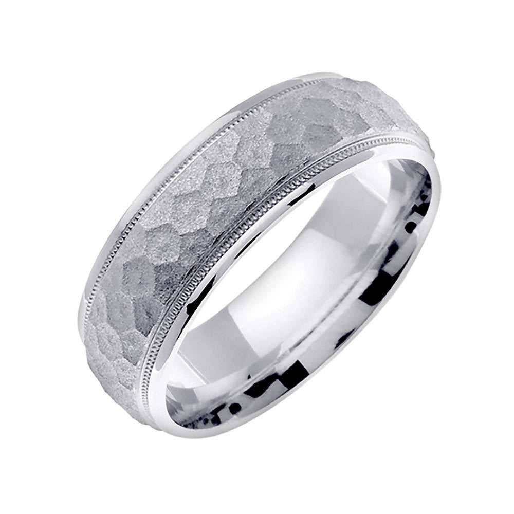 7mm Honey Comb Hammered Handmade Men's Wedding Band - BeverlyDiamonds