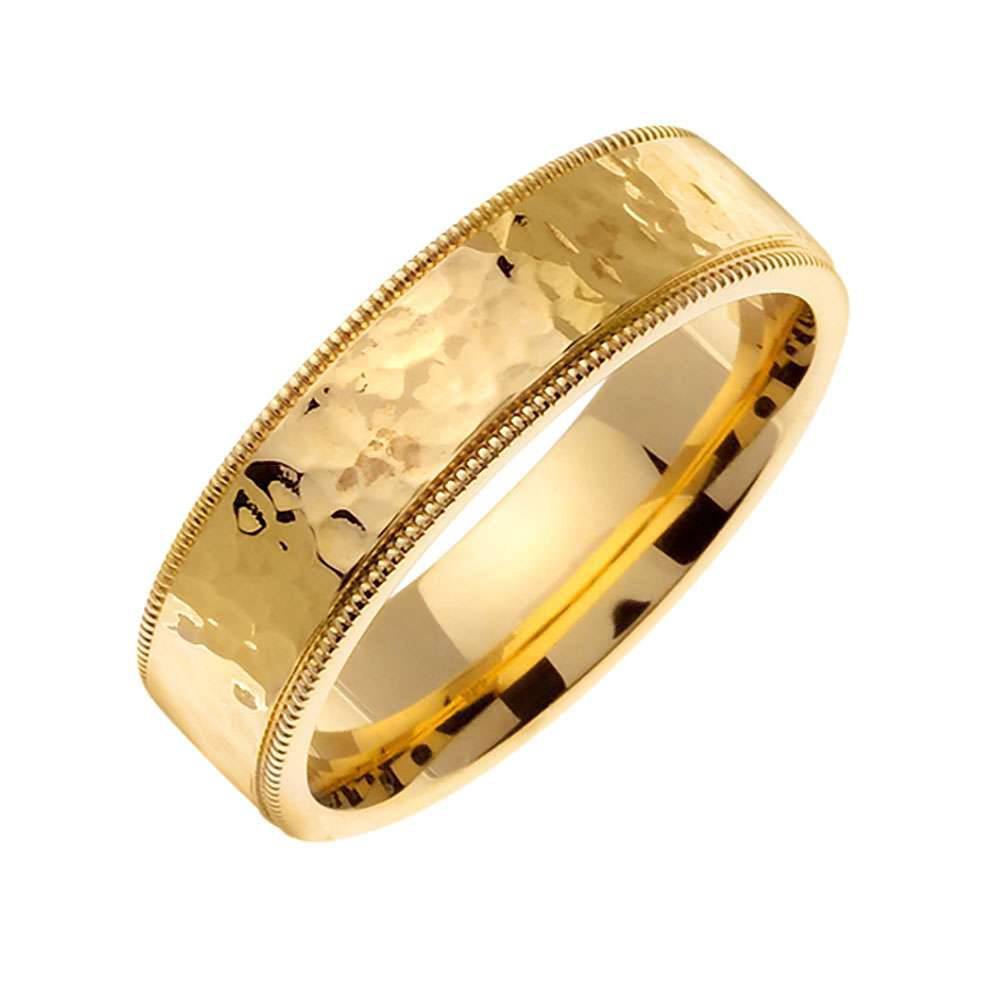 7mm Polished Hammered Handmade Men's Wedding Band (14k Yellow Gold) - BeverlyDiamonds