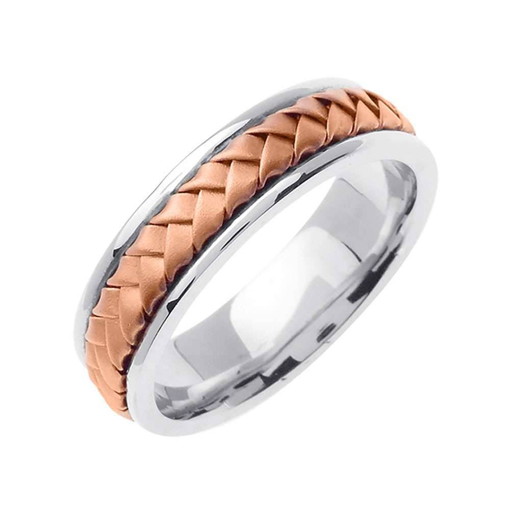 7mm Rose Gold Braided Center Two Tone Handmade Men's Wedding Band - BeverlyDiamonds