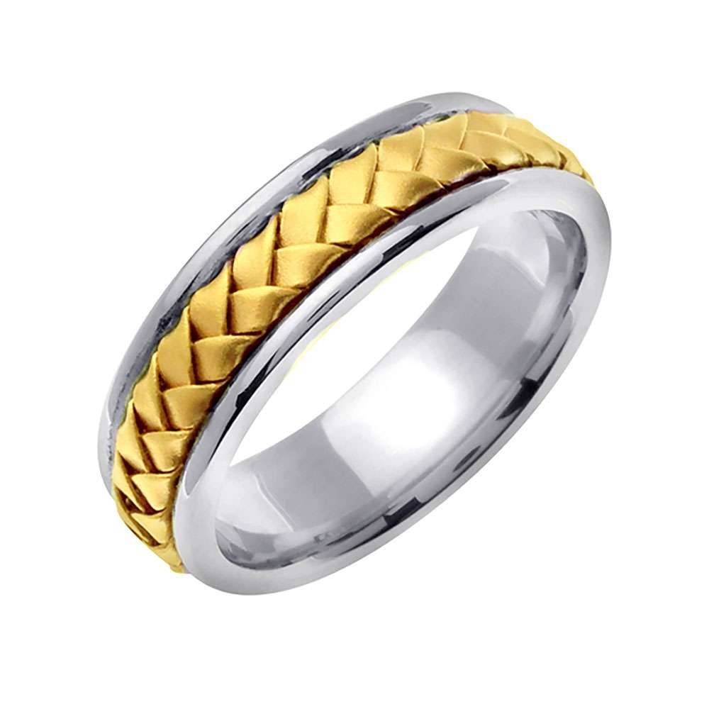 7mm Two Tone Yellow Gold Braided Center Handmade Men's Wedding Band - BeverlyDiamonds