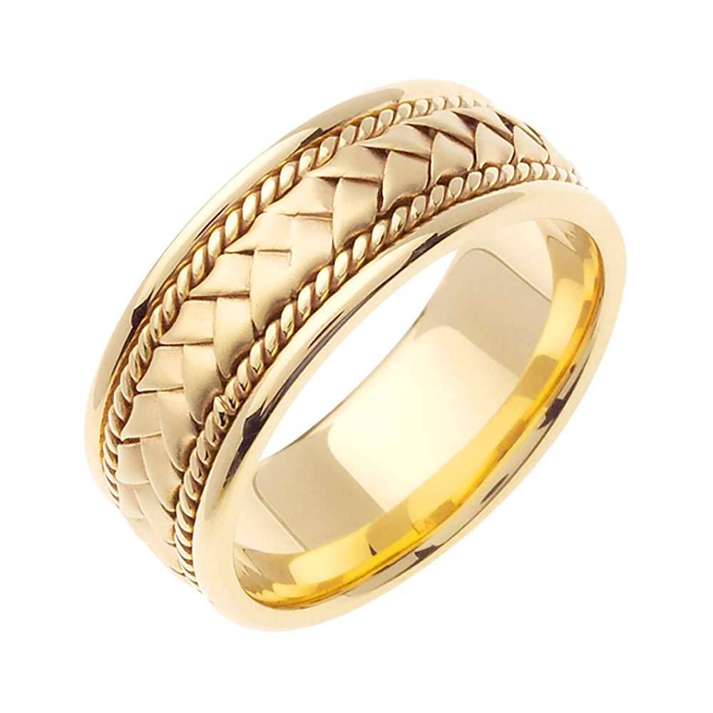8.5mm Braided Center Rope Accent Handmade Men's Wedding Band 14k Yellow Gold - BeverlyDiamonds