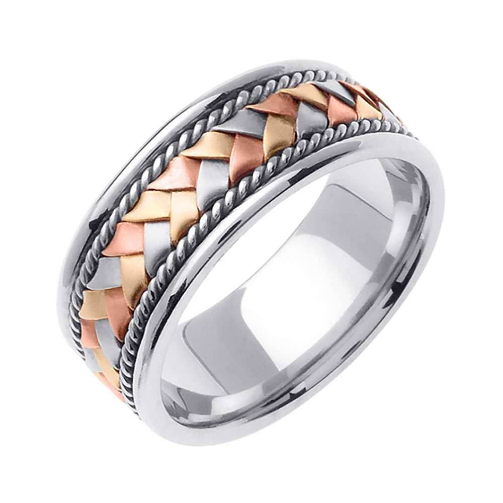 8.5mm Three Tone Braided Center Rope Accent Handmade Men's Wedding Band - BeverlyDiamonds