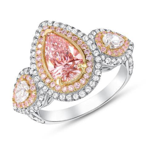 Rare Pink Pear GIA Certified Diamond Engagement Ring