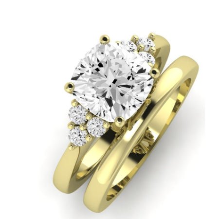 Alyssa Moissanite Matching Band Only (does Not Include Engagement Ring) For Ring With Cushion Center yellowgold
