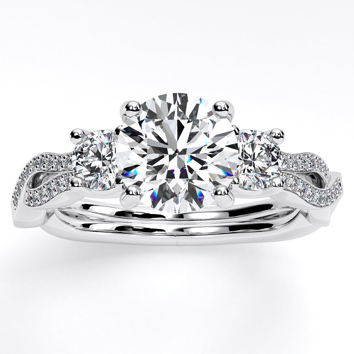 Bottlebrush - Round Moissanite Engagement Ring - BeverlyDiamonds