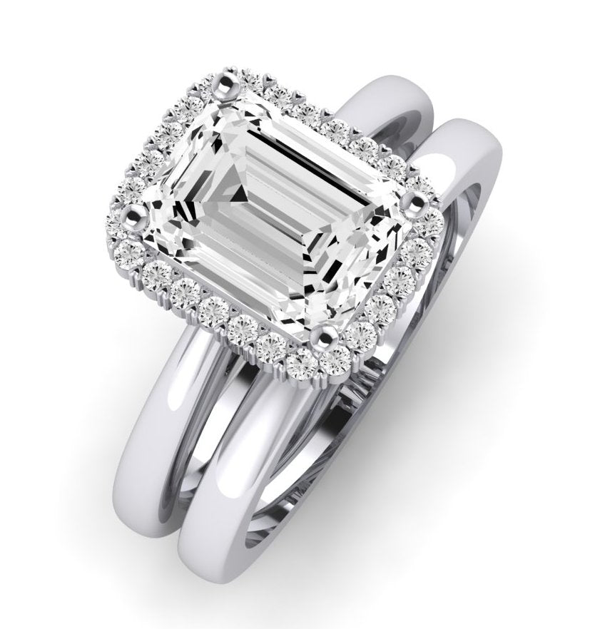Callalily Emerald Moissanite Bridal Set whitegold