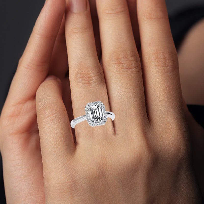 Callalily Emerald Moissanite Engagement Ring whitegold