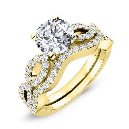 Camellia Round Moissanite Bridal Set yellowgold