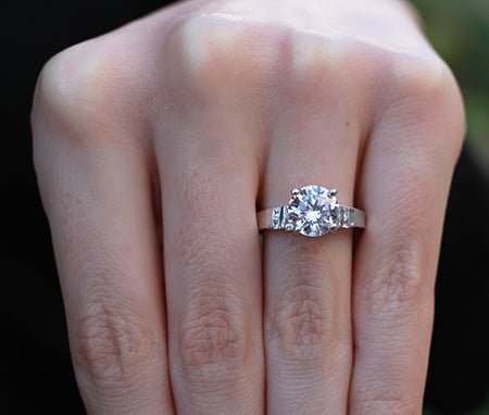 Carnation Round Moissanite Engagement Ring whitegold