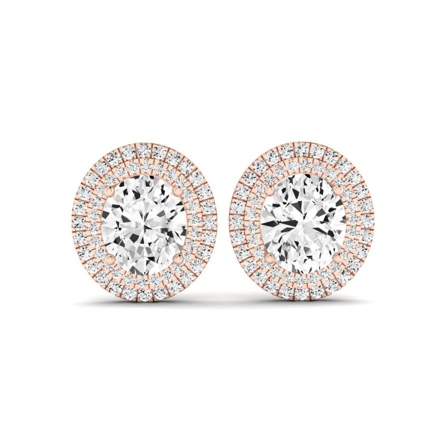 Cerise Emerald Cut Diamond Halo Stud Earrings