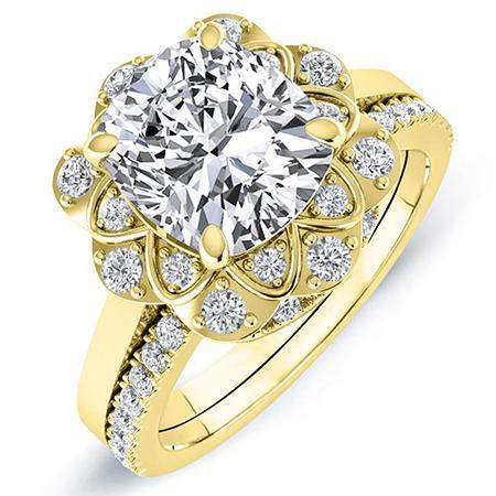 Coralbells Cushion Moissanite Bridal Set yellowgold