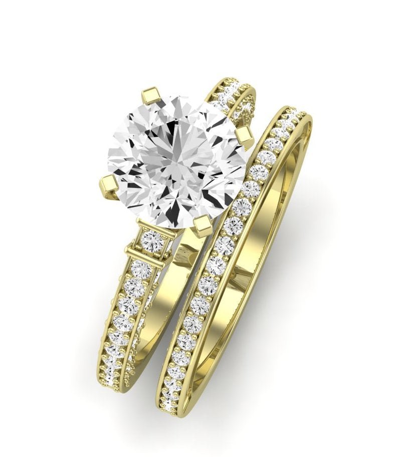 Daphne Moissanite Matching Band Only (does Not Include Engagement Ring) For Ring With Round Center yellowgold