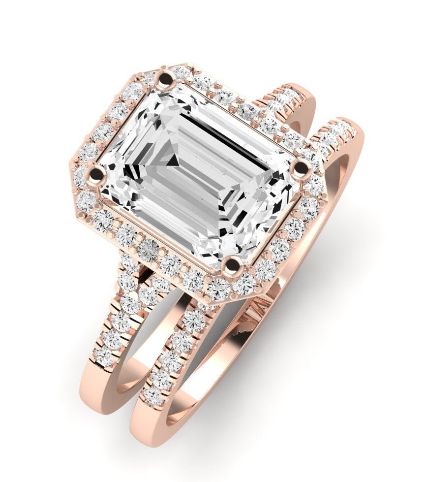 Desert Rose Emerald Moissanite Bridal Set rosegold