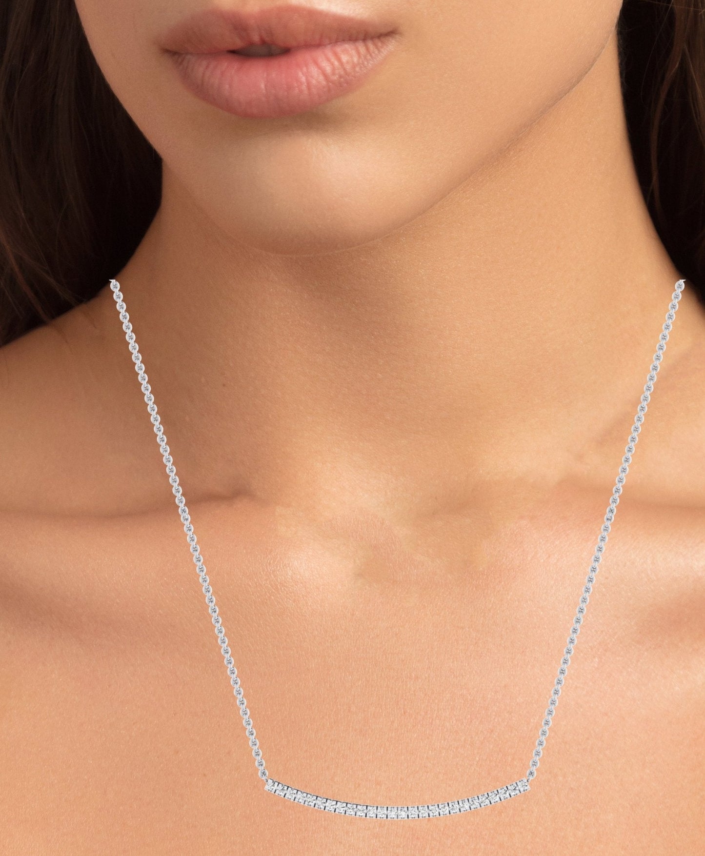 Evergreen Round Bar Moissanite Accented Necklace whitegold