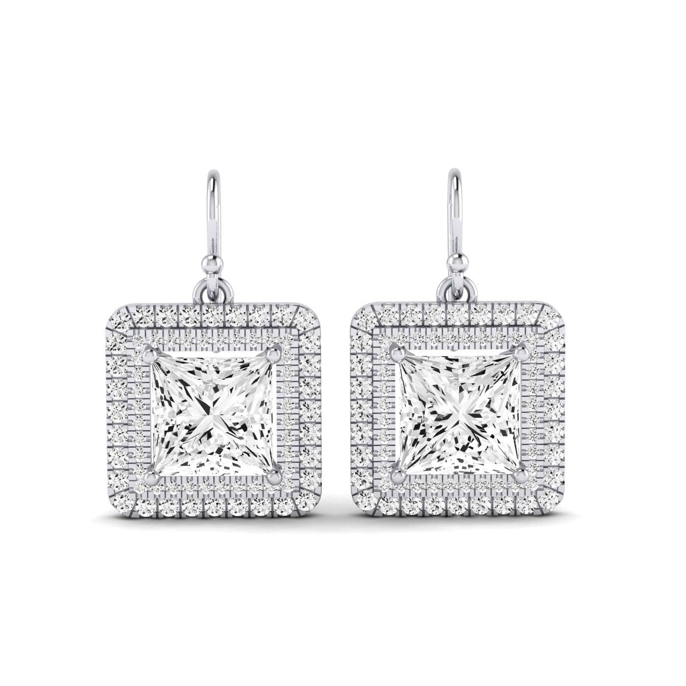Forrest Princess Cut Moissanite Halo Drop Earrings whitegold