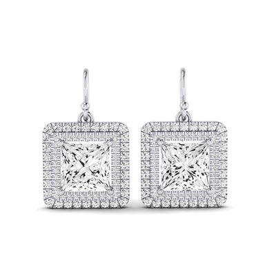 Forrest Princess Cut Moissanite Halo Drop Earrings whitegold