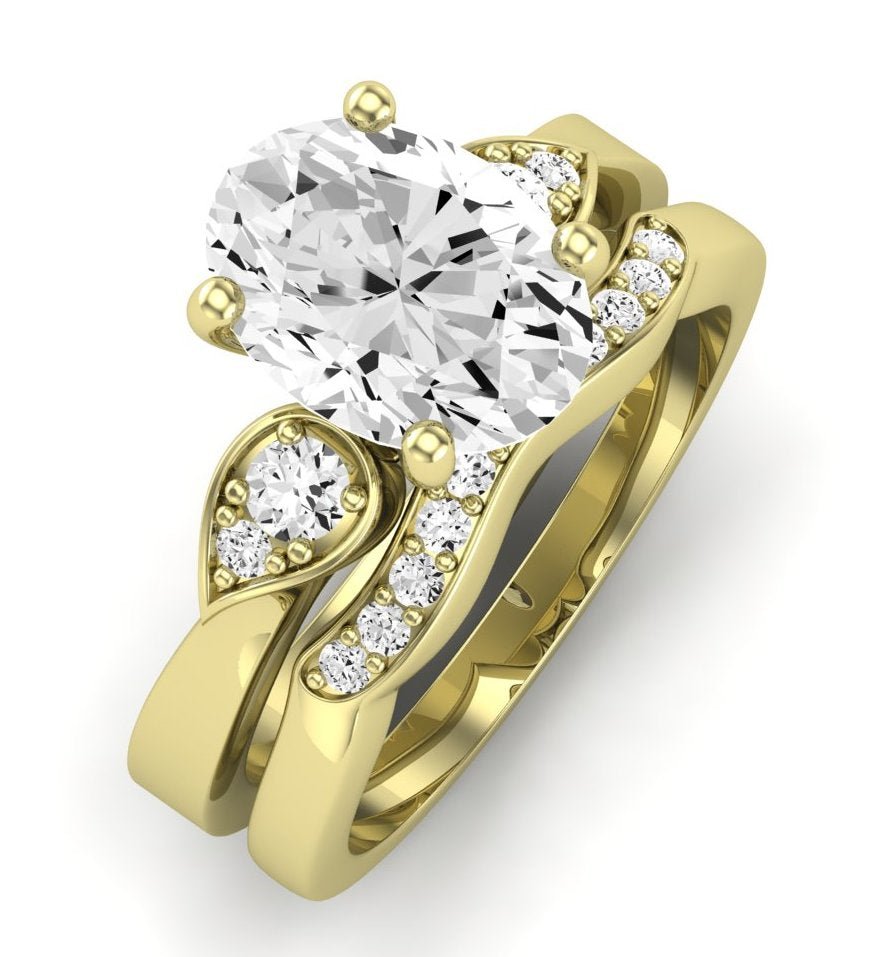 Hibiscus Moissanite Matching Band Only (does Not Include Engagement Ring) For Ring With Oval Center yellowgold
