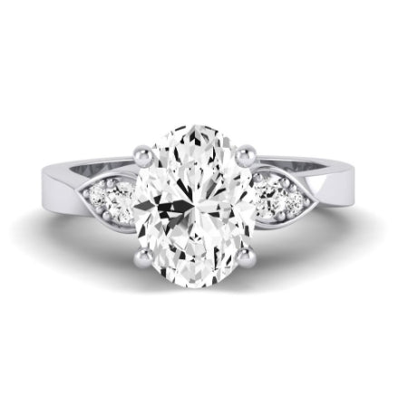 Hibiscus Moissanite Matching Band Only (does Not Include Engagement Ring) For Ring With Oval Center whitegold