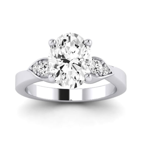 Hibiscus Moissanite Matching Band Only (does Not Include Engagement Ring) For Ring With Oval Center whitegold