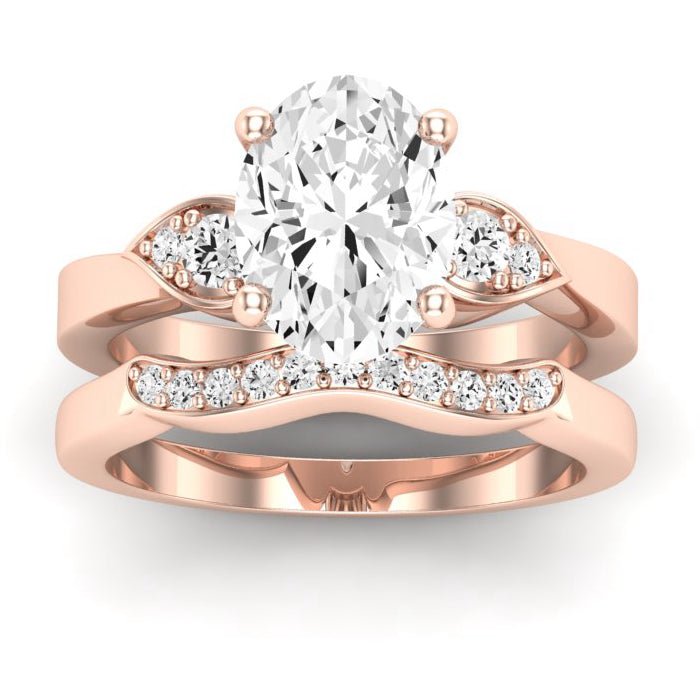 Hibiscus Moissanite Matching Band Only (does Not Include Engagement Ring) For Ring With Oval Center rosegold