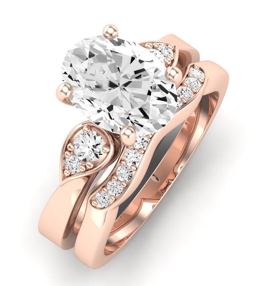 Hibiscus Moissanite Matching Band Only (does Not Include Engagement Ring) For Ring With Oval Center rosegold