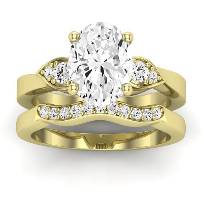 Hibiscus Moissanite Matching Band Only (does Not Include Engagement Ring) For Ring With Oval Center yellowgold
