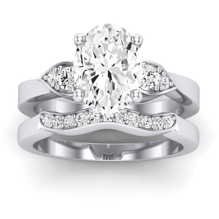 Hibiscus Moissanite Matching Band Only (does Not Include Engagement Ring) For Ring With Oval Center whitegold