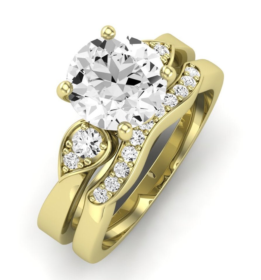 Hibiscus Moissanite Matching Band Only (does Not Include Engagement Ring) For Ring With Round Center yellowgold