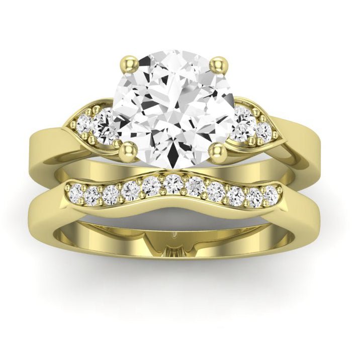 Hibiscus Moissanite Matching Band Only (does Not Include Engagement Ring) For Ring With Round Center yellowgold