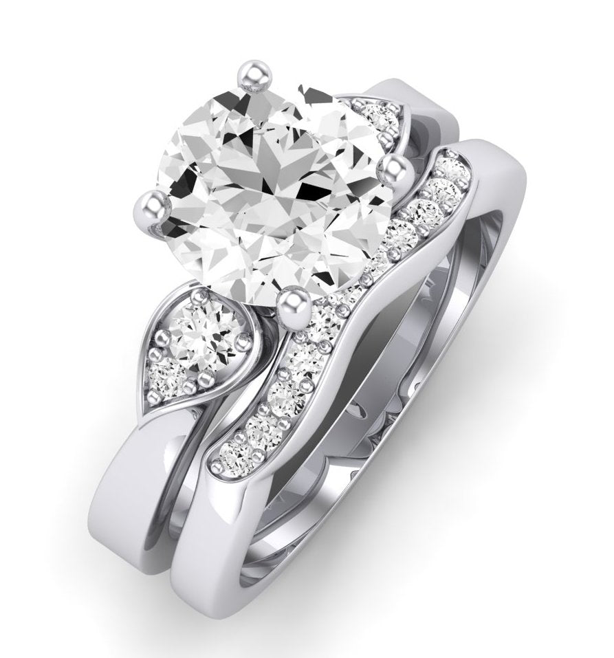 Hibiscus Moissanite Matching Band Only (does Not Include Engagement Ring) For Ring With Round Center whitegold