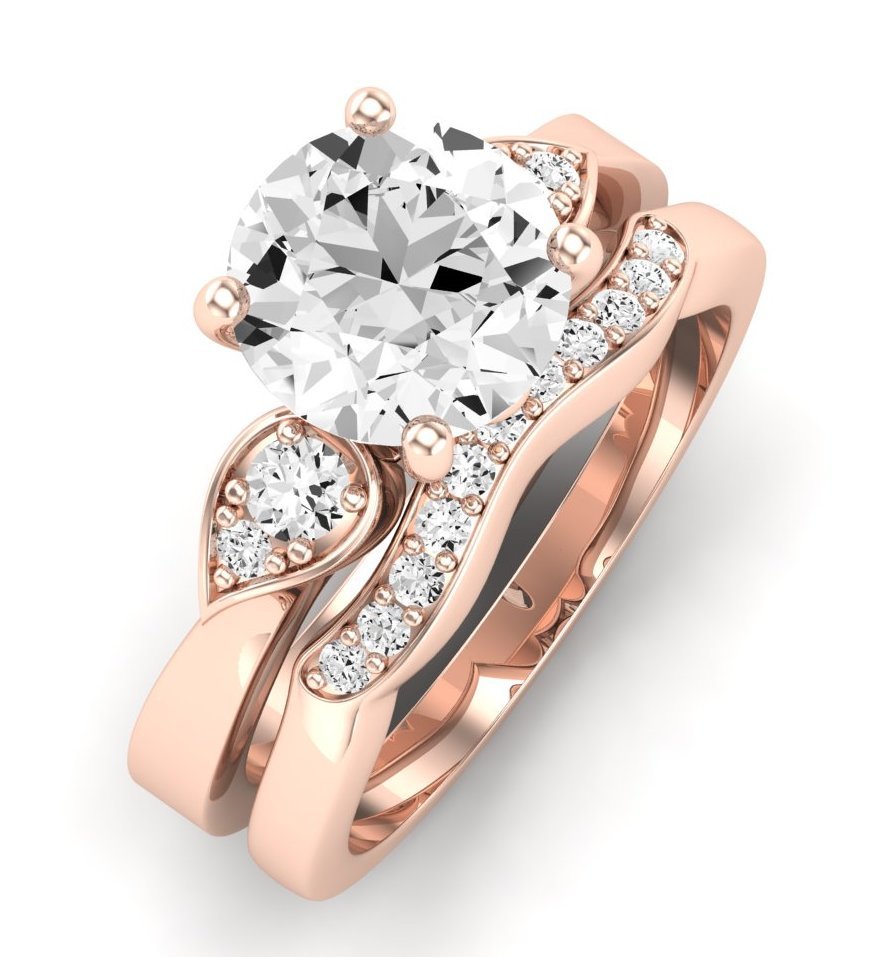 Hibiscus Moissanite Matching Band Only (does Not Include Engagement Ring) For Ring With Round Center rosegold