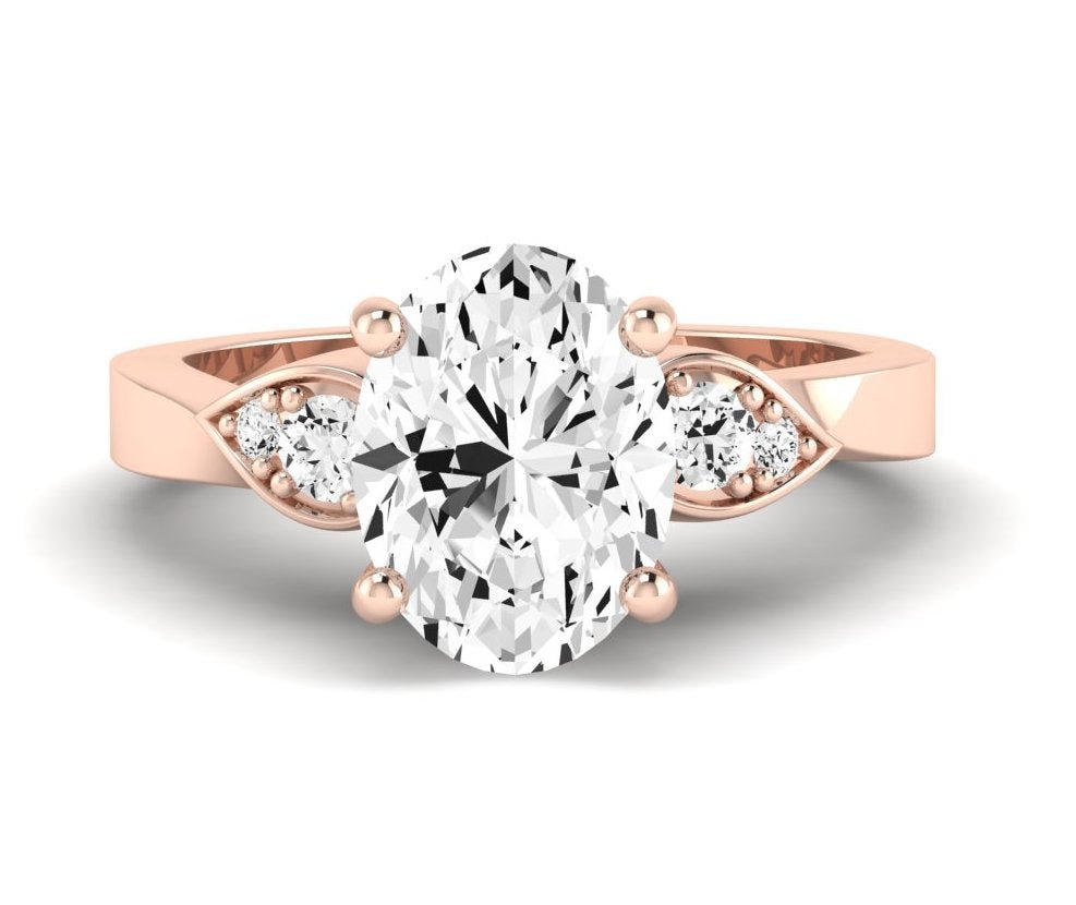 Hibiscus Oval Moissanite Engagement Ring rosegold