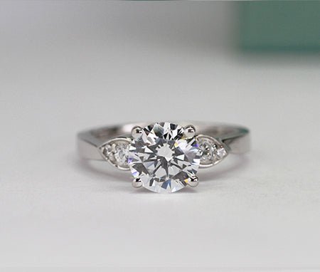 Hibiscus Round Moissanite Engagement Ring whitegold