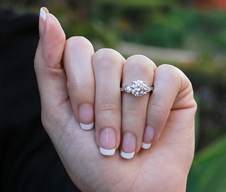 Hibiscus Round Moissanite Engagement Ring whitegold