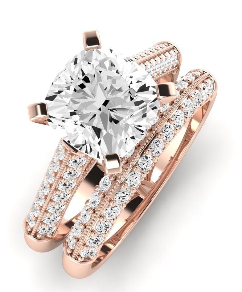 Iberis Moissanite Matching Band Only (does Not Include Engagement Ring) For Ring With Cushion Center rosegold