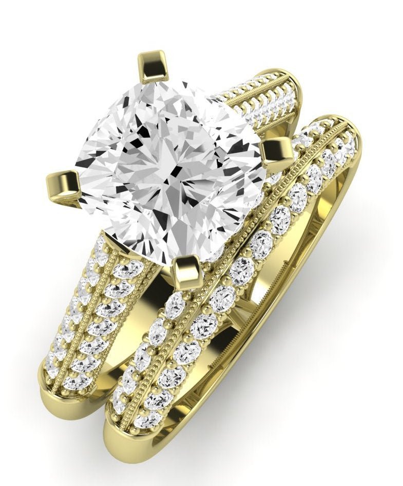 Iberis Moissanite Matching Band Only (does Not Include Engagement Ring) For Ring With Cushion Center yellowgold