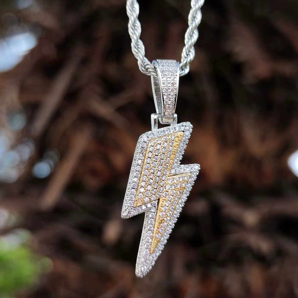1.2 ct TCW Iced Out Lightning Bolt Moissanite Charm Men's Pendant (Pendant Only. Chain Not Included)