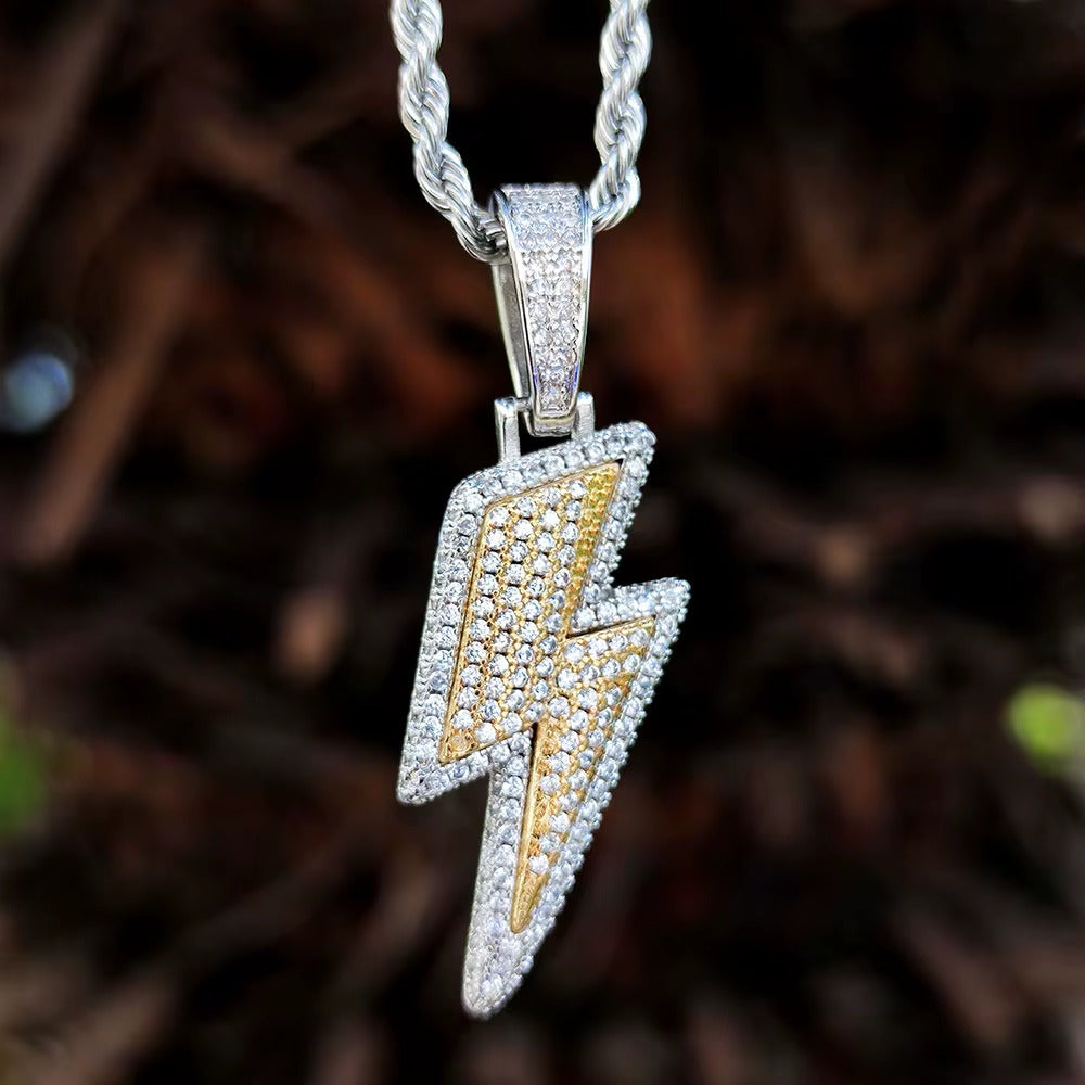 1.2 ct TCW Iced Out Lightning Bolt Moissanite Charm Men's Pendant (Pendant Only. Chain Not Included)