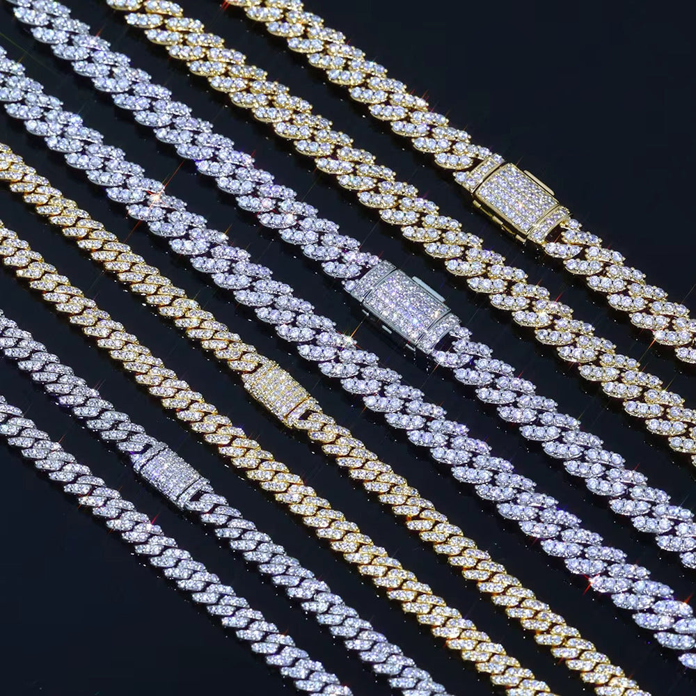 12ct Iced Out Moissanite Cuban Link Chain Necklace (14K Yellow Gold)