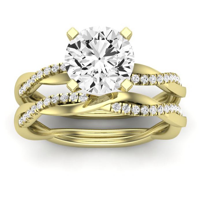 Iris Moissanite Matching Band Only (does Not Include Engagement Ring) For Ring With Round Center yellowgold