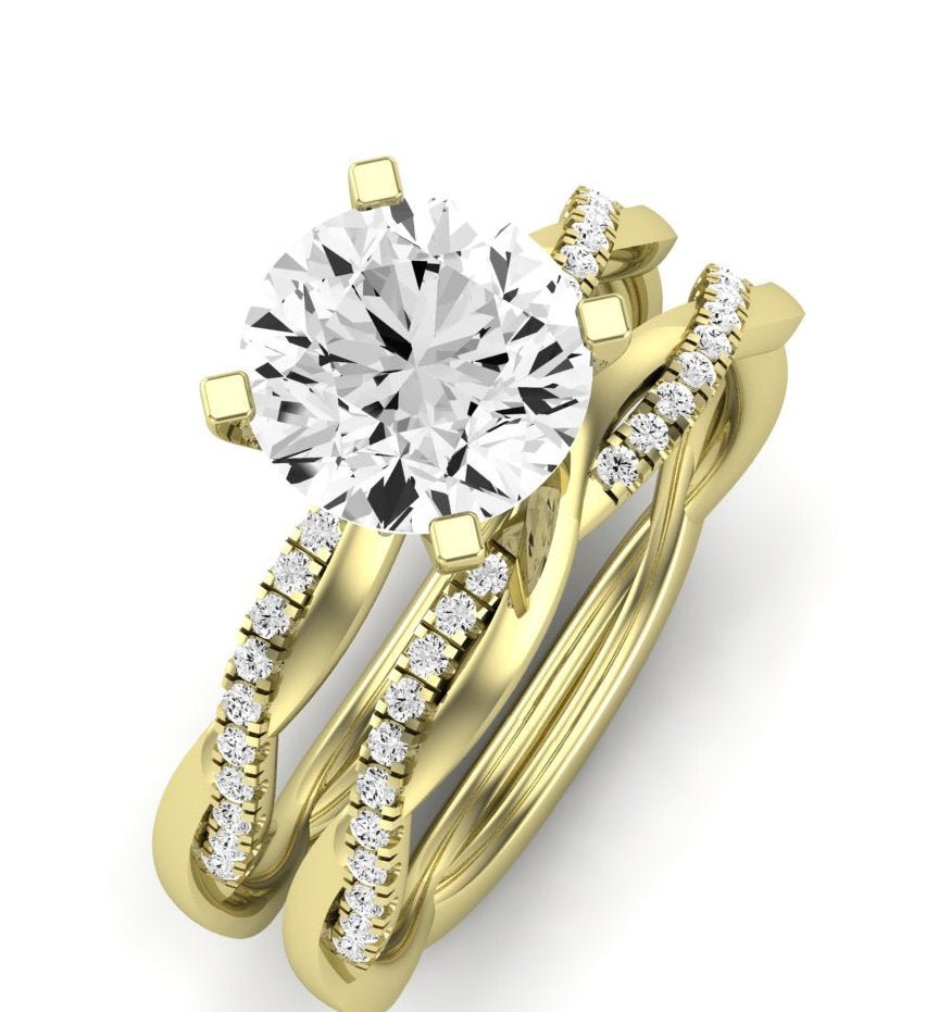 Iris Moissanite Matching Band Only (does Not Include Engagement Ring) For Ring With Round Center yellowgold