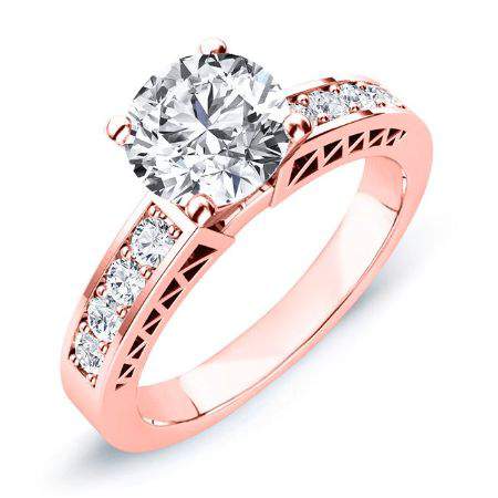 Lotus Round Moissanite Engagement Ring rosegold
