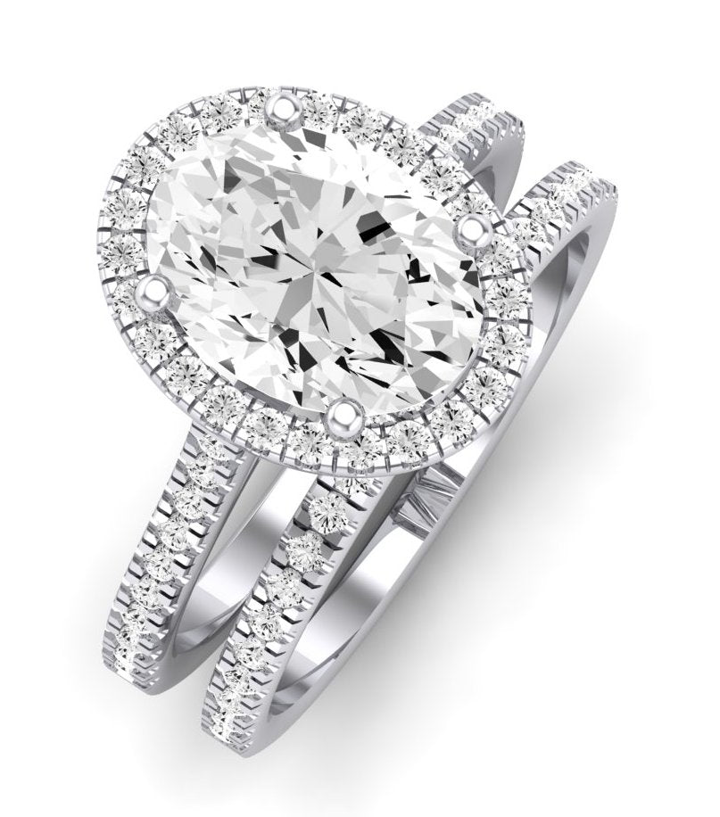 Mallow Moissanite Matching Band Only (does Not Include Engagement Ring) For Ring With Oval Center whitegold