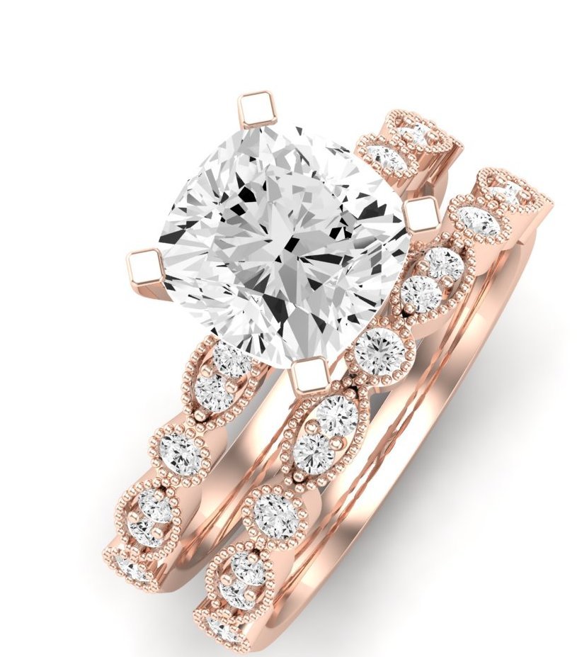 Marigold Moissanite Matching Band Only (does Not Include Engagement Ring) For Ring With Cushion Center rosegold