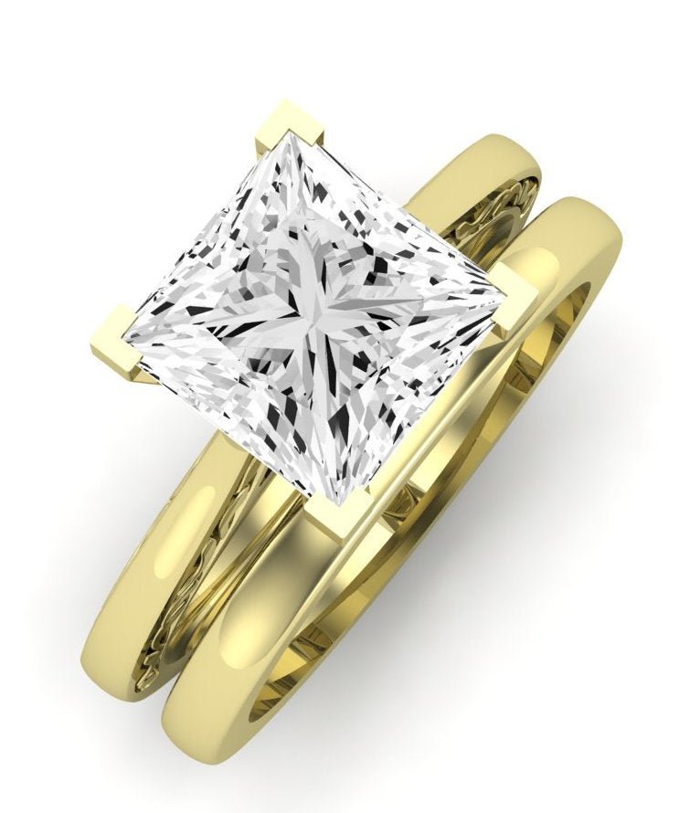 Astilbe Moissanite Matching Band Only (does Not Include Engagement Ring) For Ring With Princess Center yellowgold